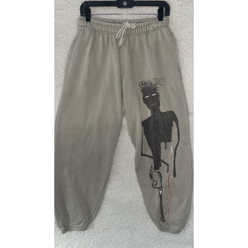Jean-Michel Basquiat Graphic Pop Art Tan Joggers Sweatpants W/ Graphics Sz MED